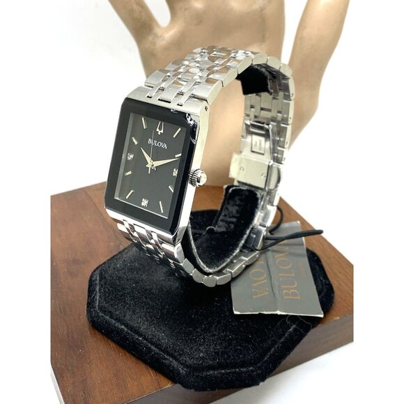 Bulova Men's Watch 96D145 Diamond Black Dial Silver Stainless Steel Quartz CHIP - Picture 2 of 14